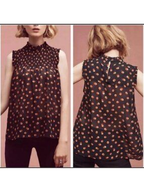 Anthropologie Maeve Darby Dots Sleeveless Smocked Blouse